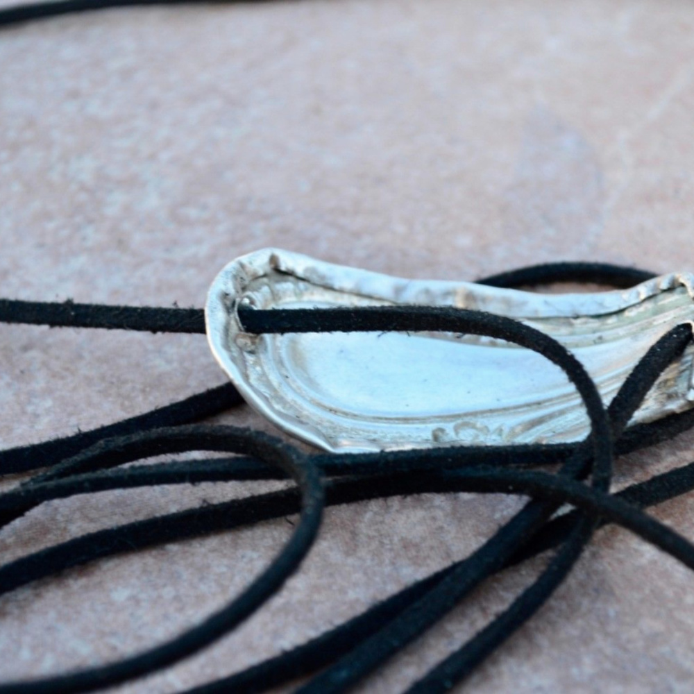 Sterling Silver Yoga Tie Wrap Bracelet Cuff Suede 925 Gorham Antique leather - Picture 4 of 7